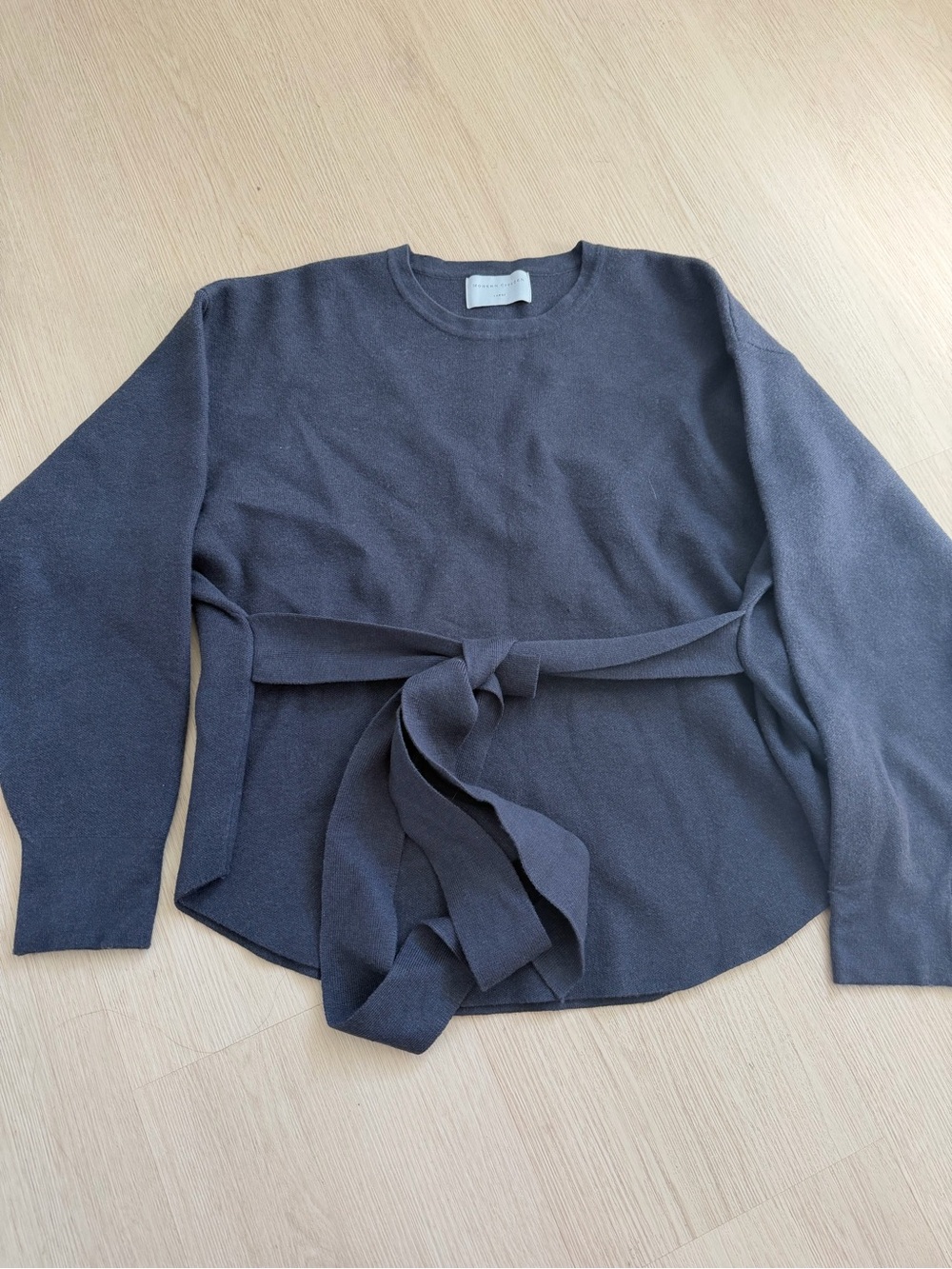 Modern Citizen Nara Tie-Front Knit Sweater Charcoal Blue Large
